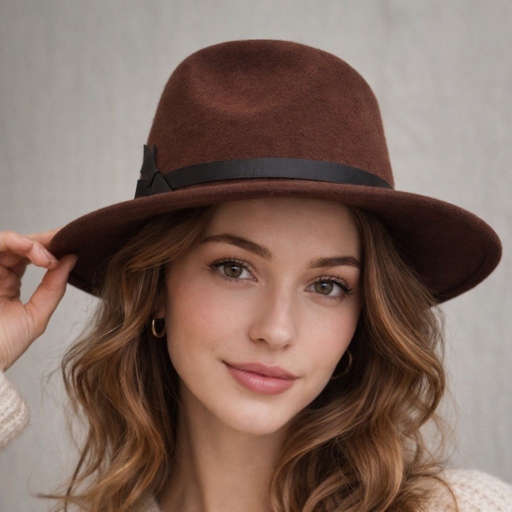 Universal Thread Brown 100% Wool‎ Fedora Hat Wide Brim Boho Western Accessory